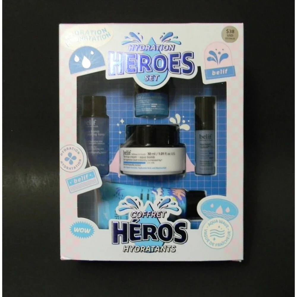 Belif Hydration Heroes Gift Set Aqua Bomb-Eye Bomb-Toner-Serum-Cleanser NIB